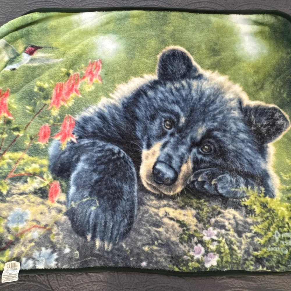 Northwest Plush Throw Blanket Bear Cub Bird Wish I Could Fly Artist Hunter 50x60